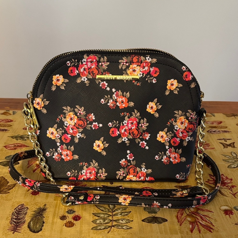 Steve Madden Black and Red Floral Crossbody Bag